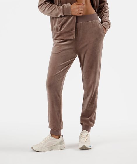 calça reta de plush cintura alta esportiva ace marrom