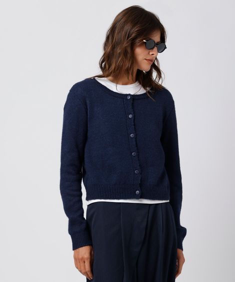 cardigan feminino de tricot mindset azul
