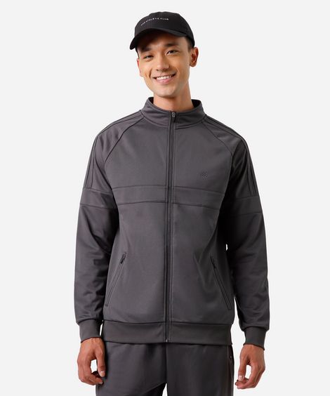 jaqueta com bolsos e recortes esportiva cinza