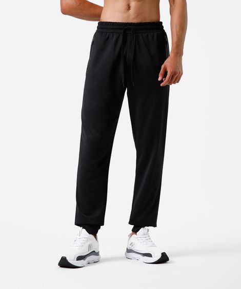 calça reta masculina esportiva com zíper na barra preta