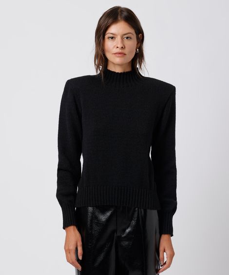 suéter feminino de tricot gola alta com ombreiras mindset preto
