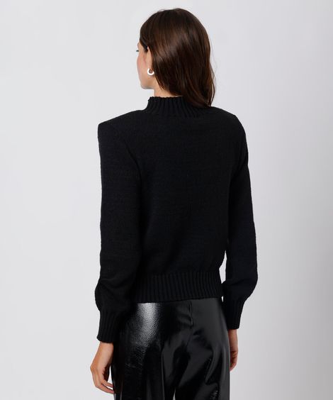 suéter feminino de tricot gola alta com ombreiras mindset preto