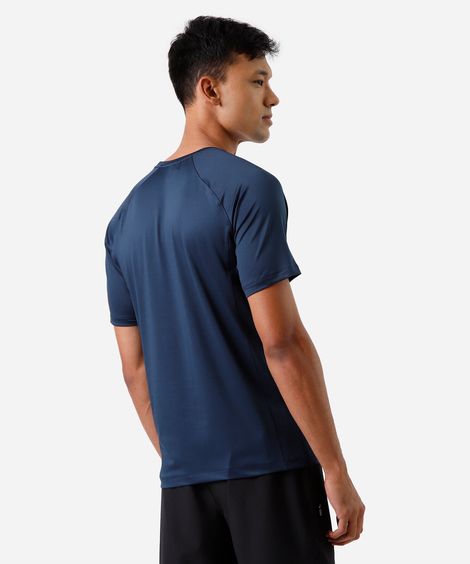 camiseta esportiva slim masculina com recortes azul
