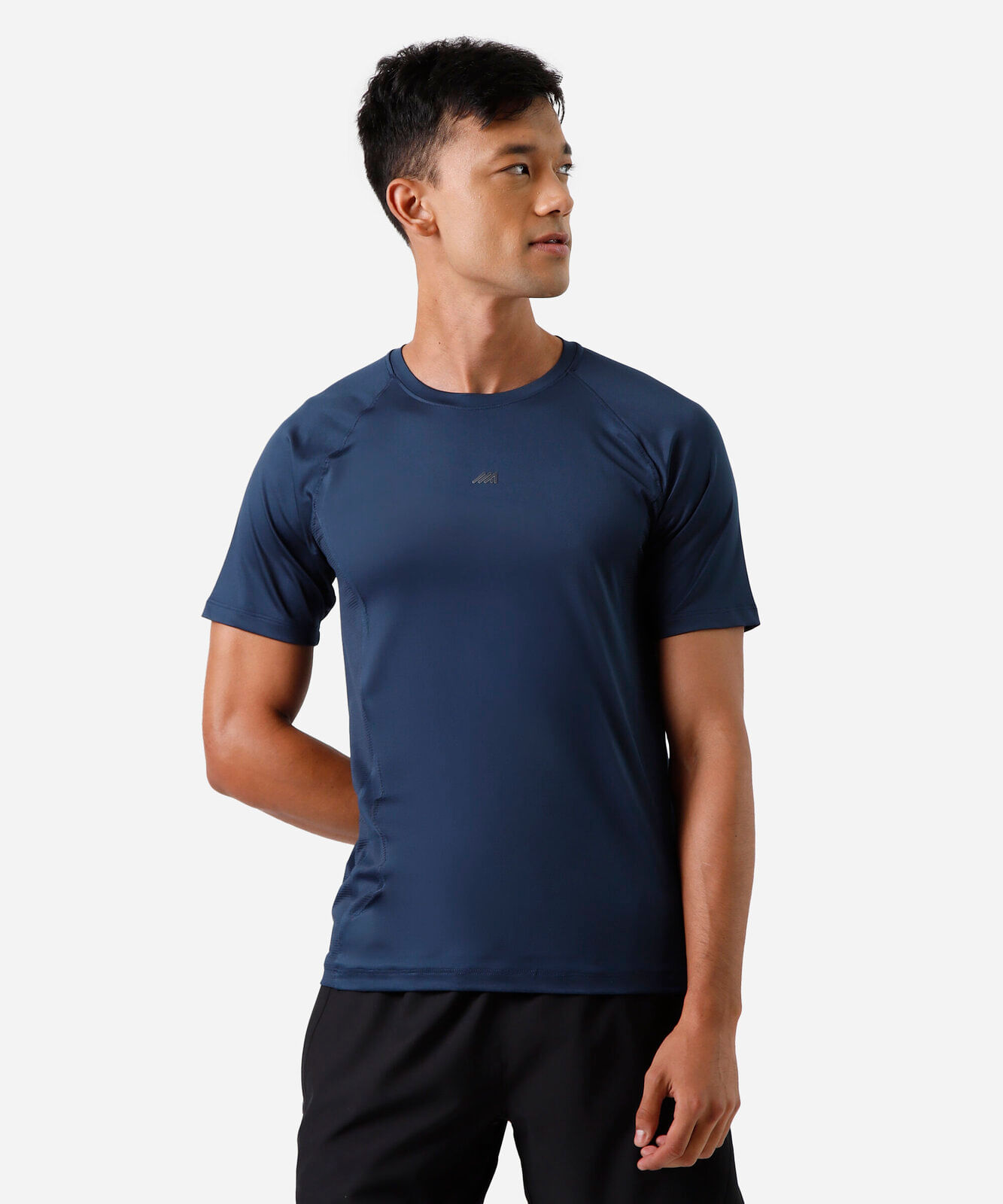 camiseta esportiva slim masculina com recortes azul