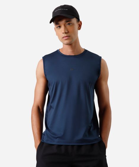 regata esportiva slim masculina com recorte azul