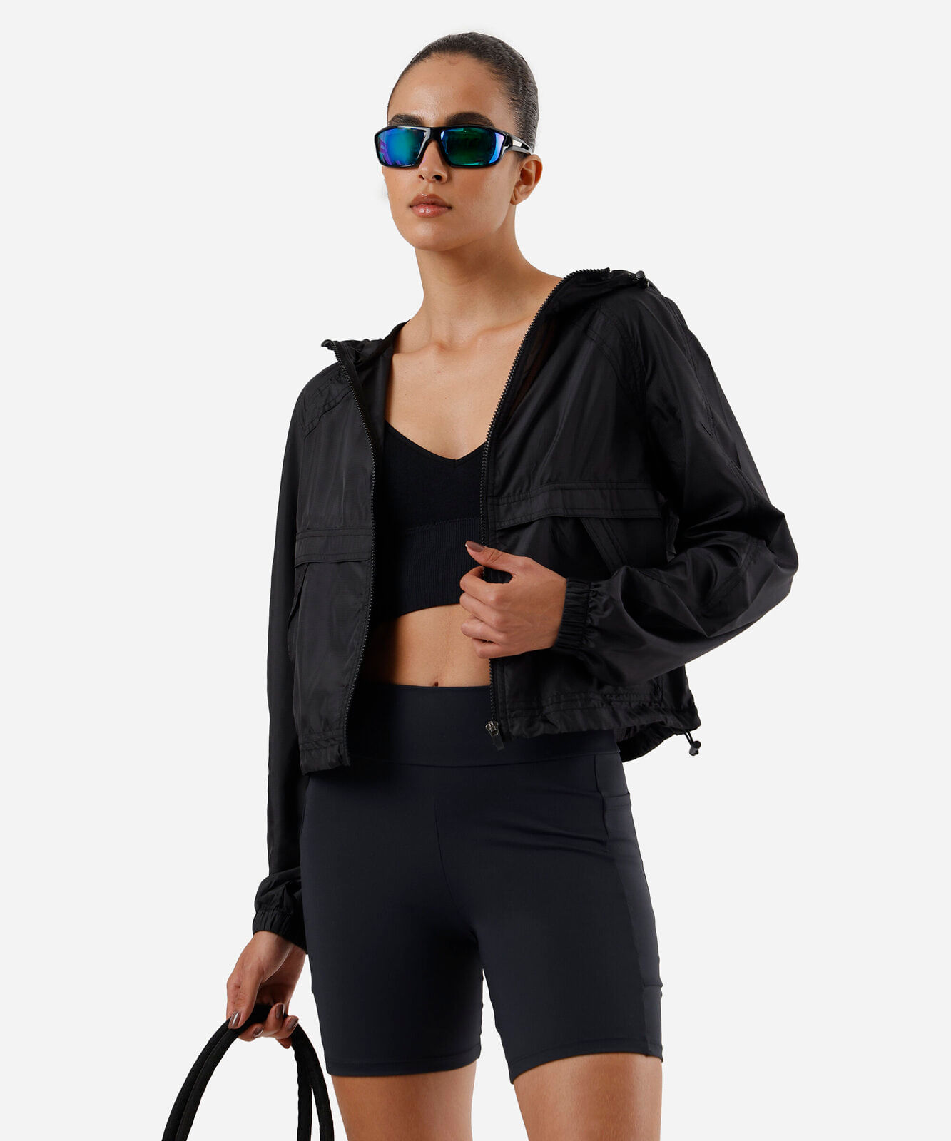 jaqueta corta vento com capuz esportiva ace - preto