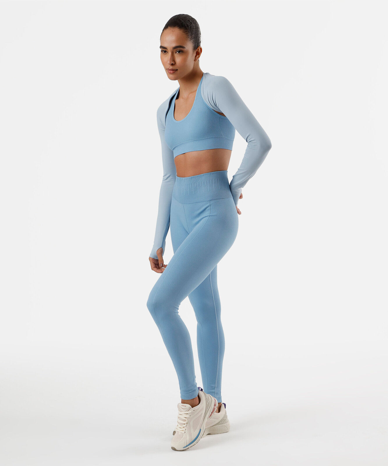 bolero feminino de poliamida esportivo manga longa azul