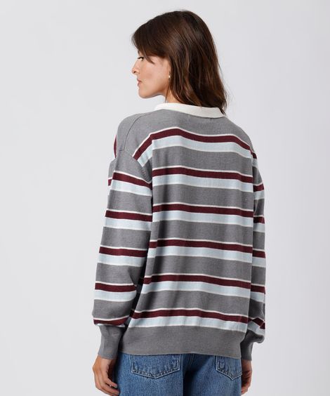 polo feminina de tricot manga longa listrada mindset colorida