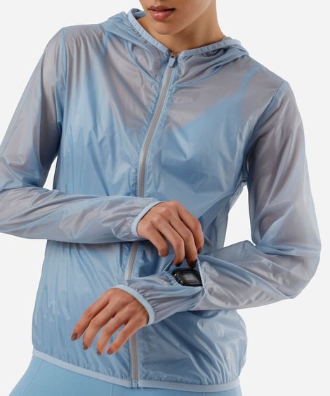 jaqueta corta vento feminino esportiva ace com capuz azul