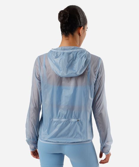 jaqueta corta vento feminino esportiva ace com capuz azul