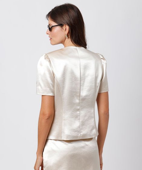 blusa de alfaiataria feminina manga curta acetinada mindset off white