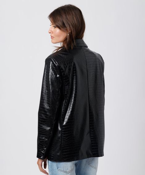 blazer feminino de poliuretano croco mindset  preto