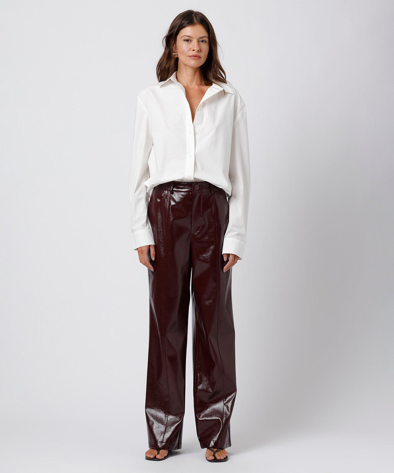 calça reta de feminina poliuretano texturizada mindset vinho