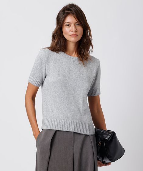 blusa feminina de tricot manga curta mindset cinza