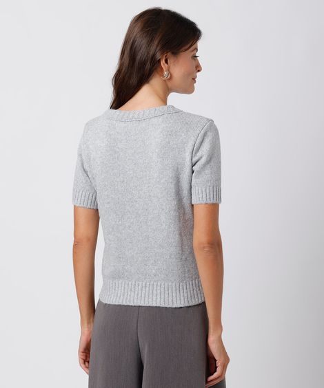 blusa feminina de tricot manga curta mindset cinza