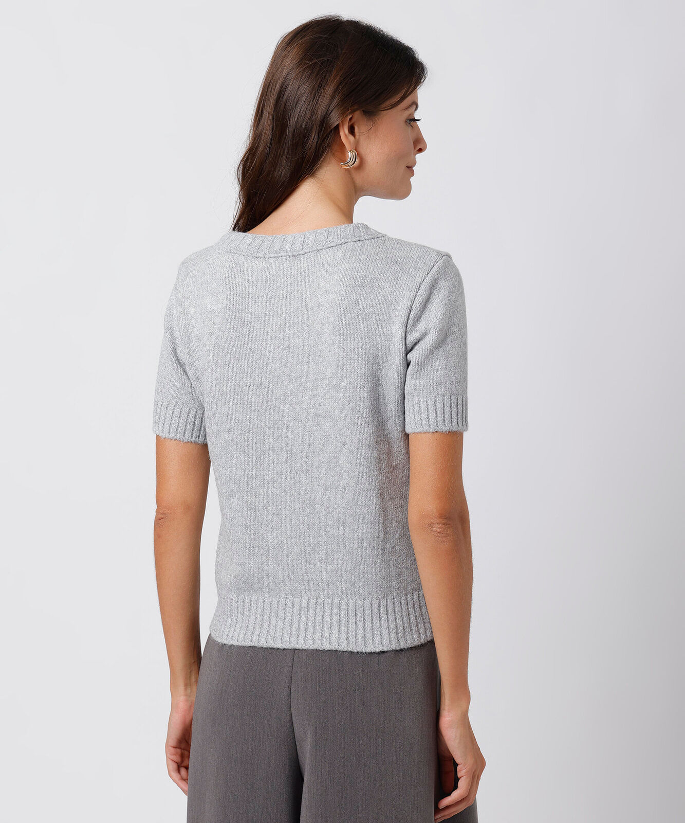 blusa feminina de tricot manga curta mindset cinza