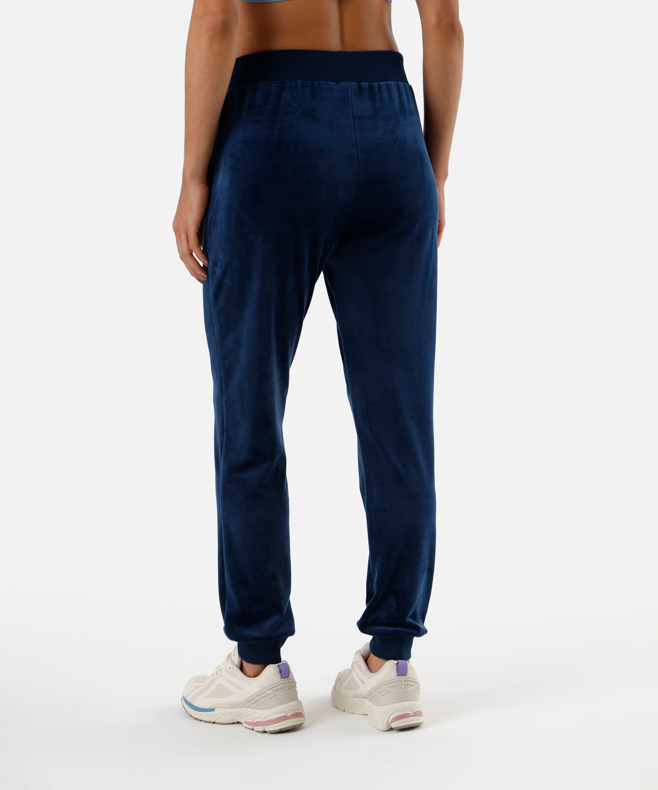calça reta de plush cintura alta esportiva azul
