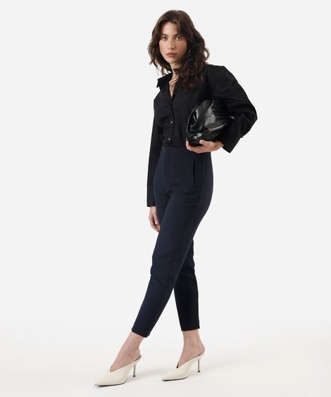 calça de alfaiataria reta feminina com pences azul