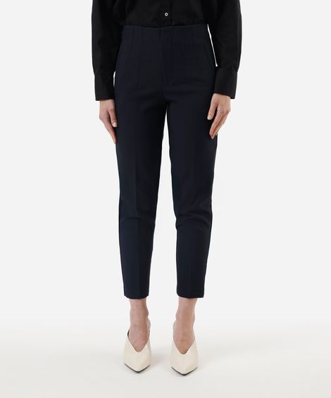 calça de alfaiataria reta feminina com pences azul