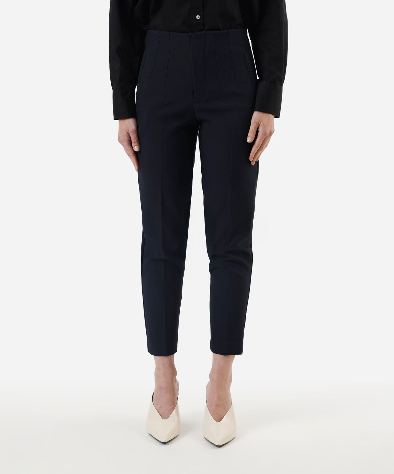 calça de alfaiataria reta feminina com pences azul