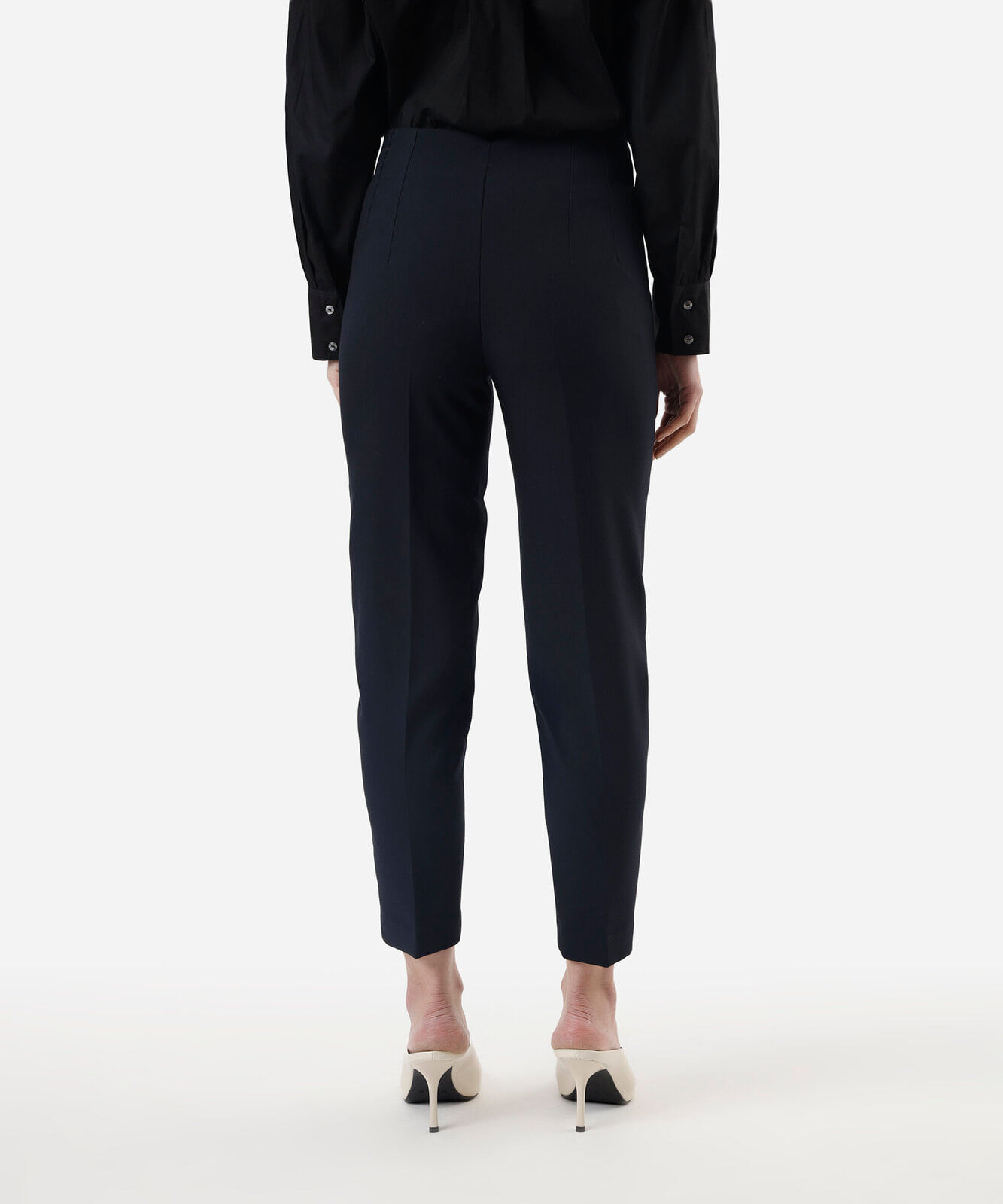 calça de alfaiataria reta feminina com pences azul