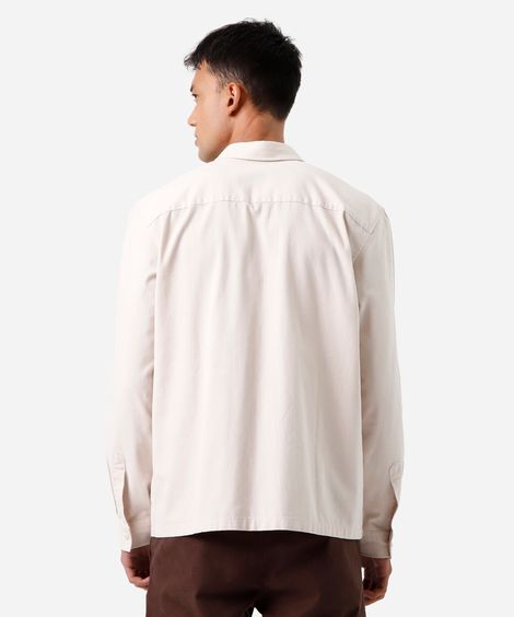 camisa masculina de sarja manga longa bege
