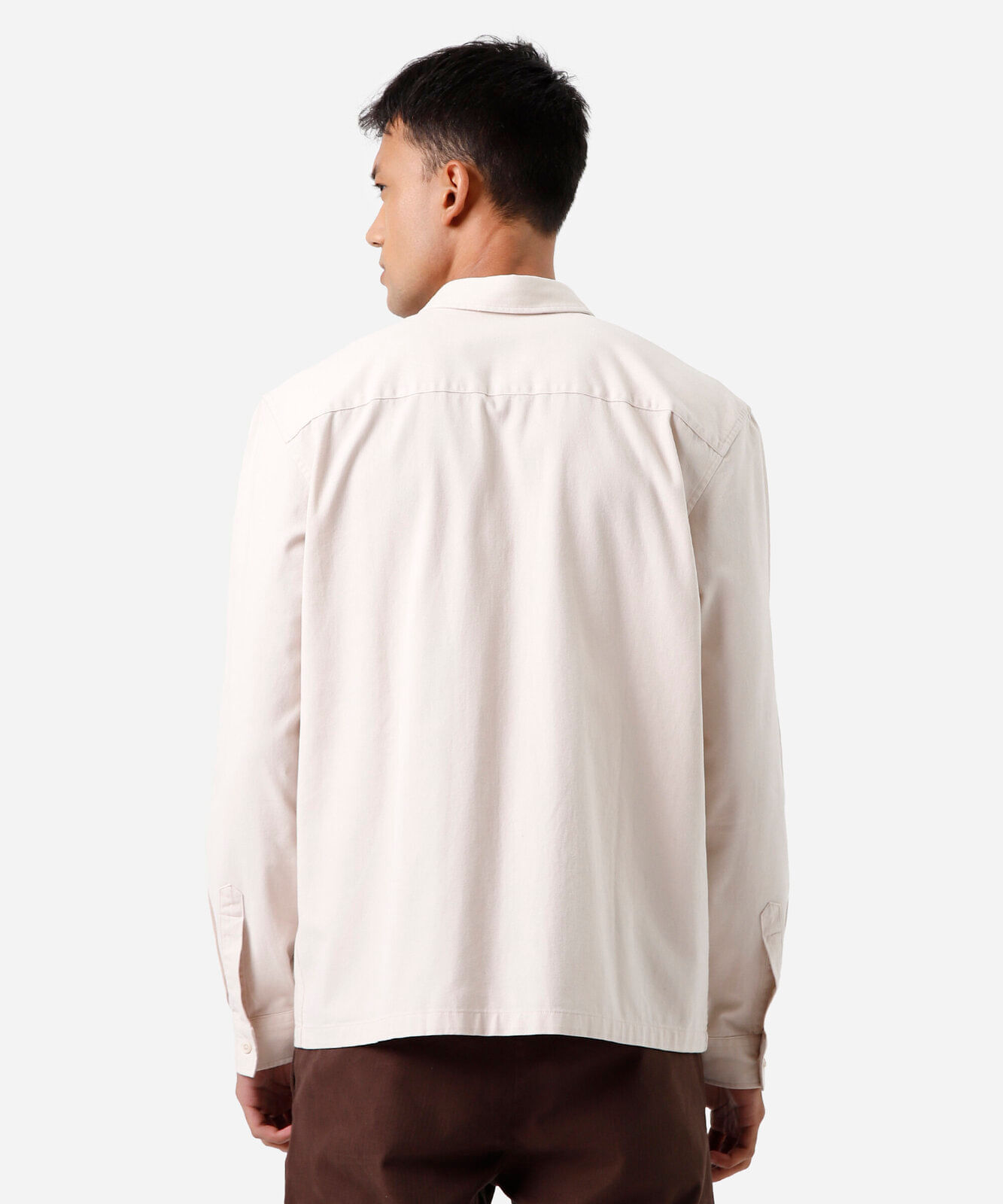 camisa masculina de sarja manga longa bege