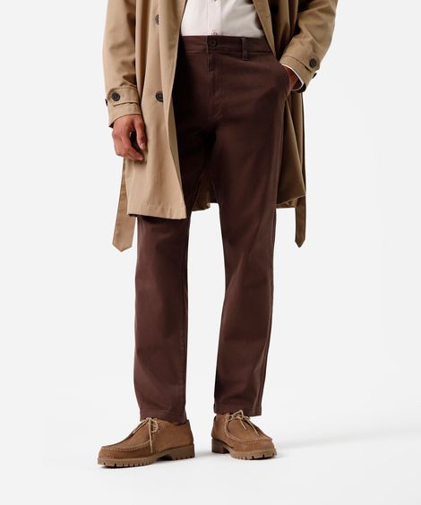 calça slim chino masculina de sarja marrom