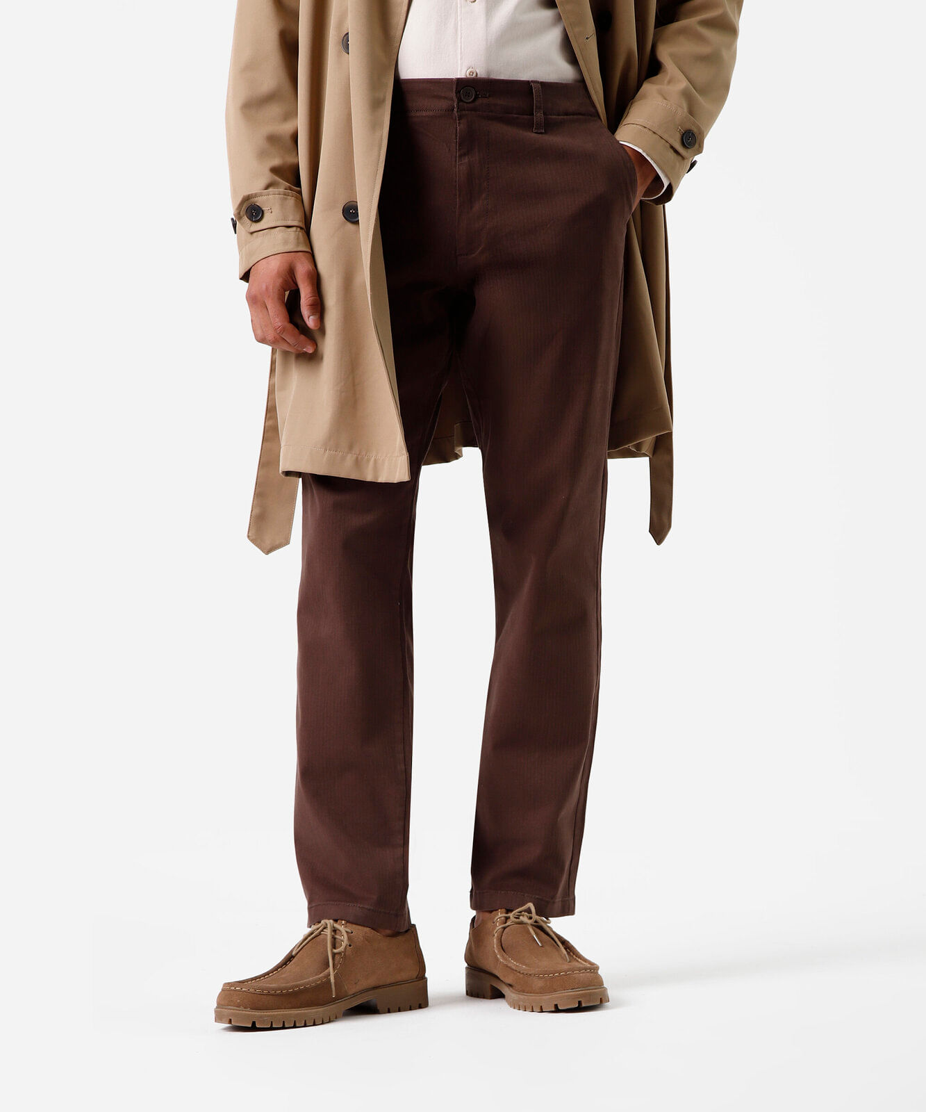 calça slim chino masculina de sarja marrom