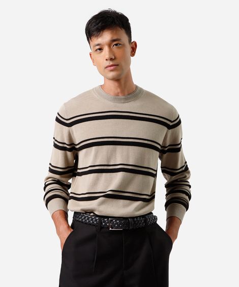 suéter masculino de tricot listrado bege