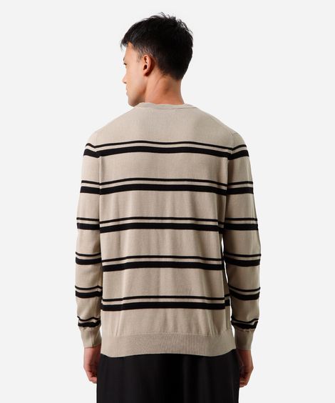 suéter masculino de tricot listrado bege