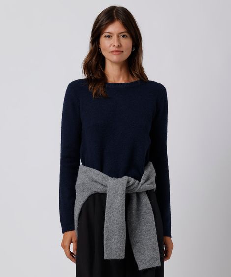 suéter feminino de tricot gola redonda mindset azul