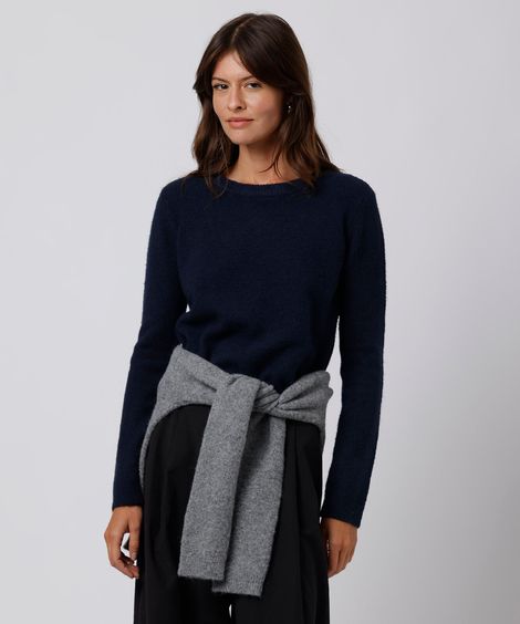 suéter feminino de tricot gola redonda mindset azul