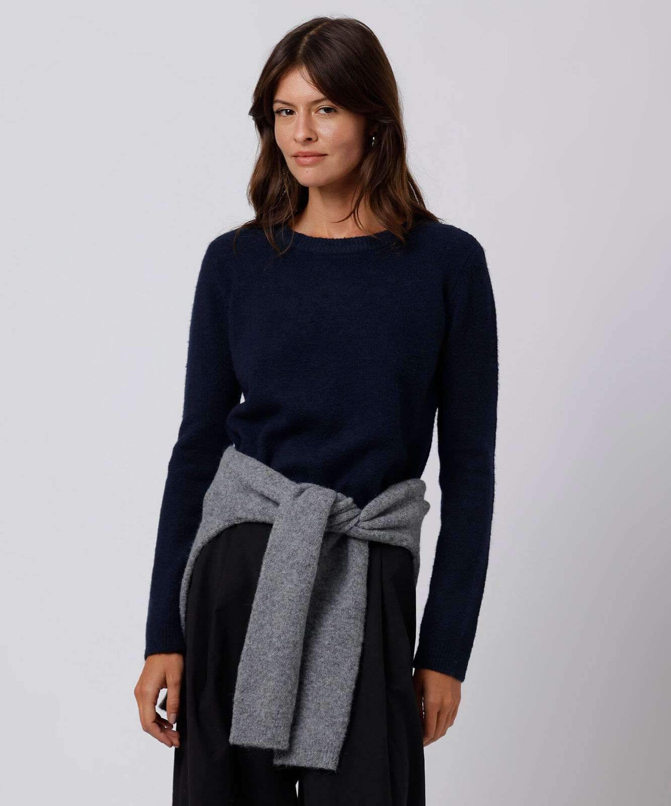 suéter feminino de tricot gola redonda mindset azul