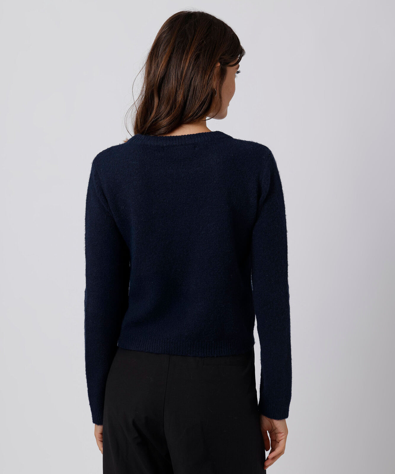 suéter feminino de tricot gola redonda mindset azul