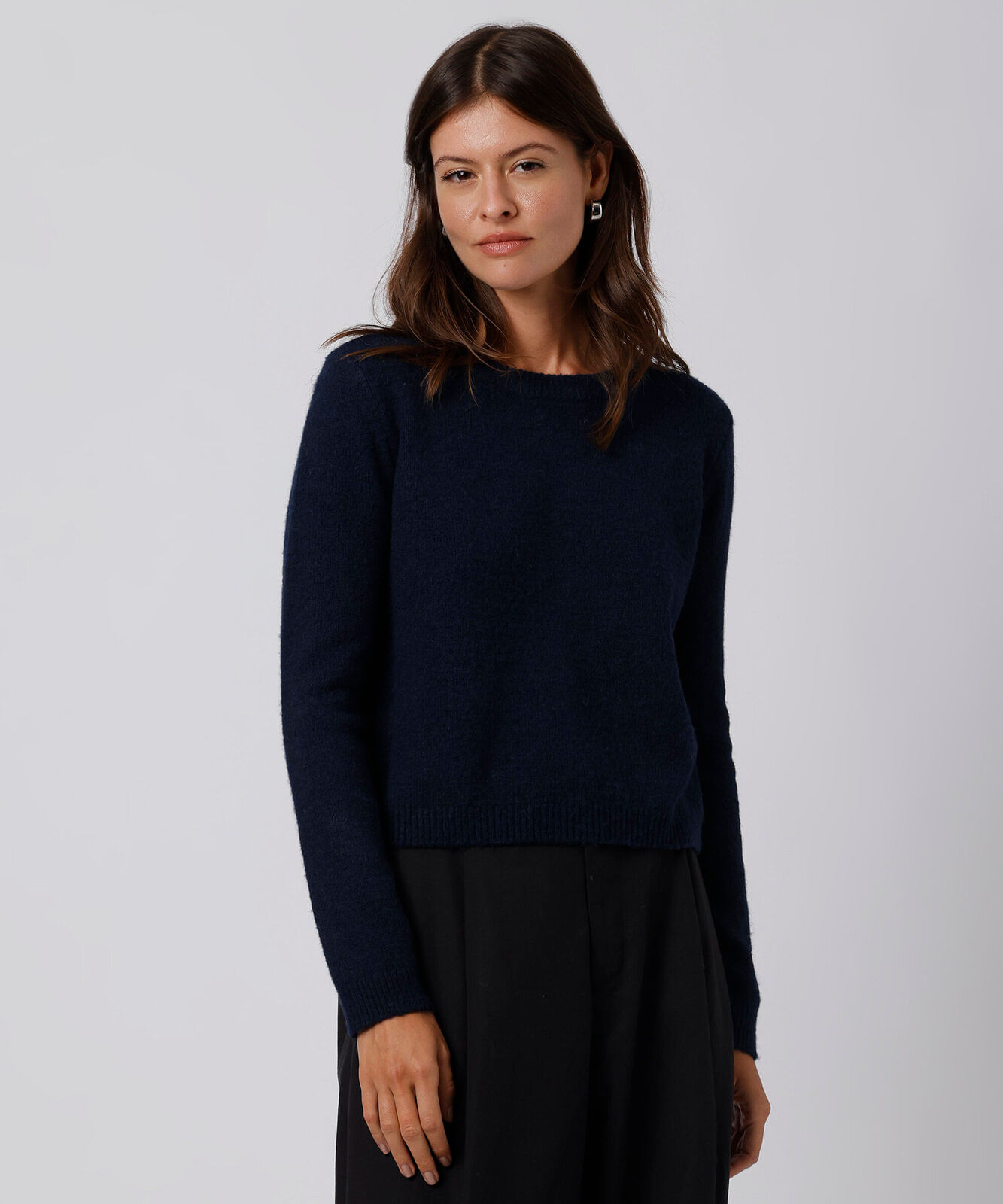 suéter feminino de tricot gola redonda mindset azul