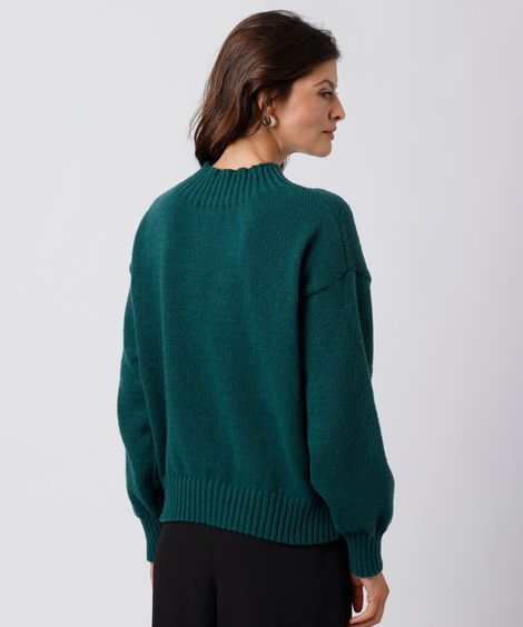 suéter feminino de tricot gola alta mindset verde