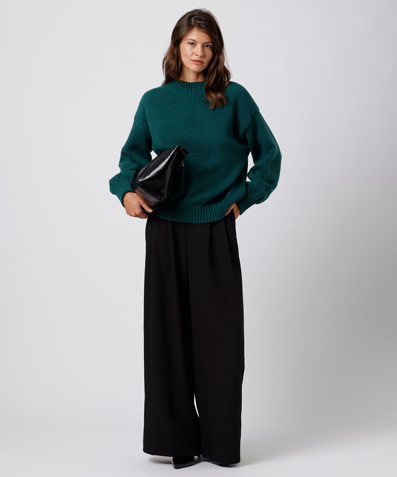 suéter feminino de tricot gola alta mindset verde