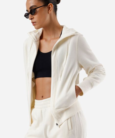 jaqueta feminina de moletom esportiva ace com capuz off white