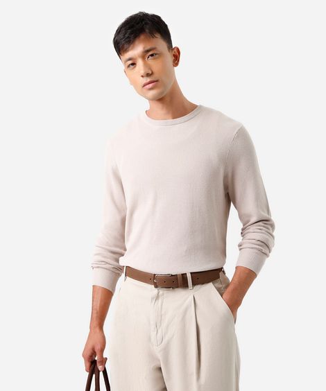 suéter masculino de tricot texturizado bege