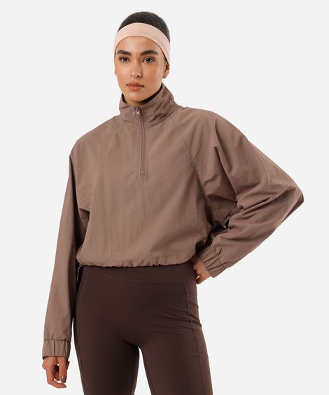 jaqueta feminina de poliamida esportiva ace gola alta com zíper marrom