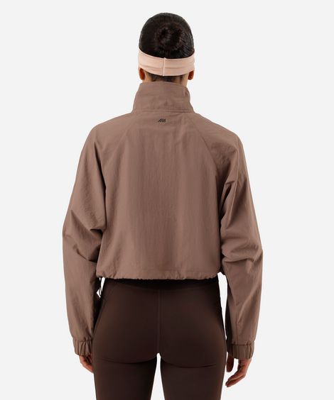 jaqueta feminina de poliamida esportiva ace gola alta com zíper marrom