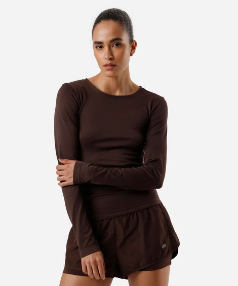 blusa feminina de poliamida esportiva ace manga longa marrom