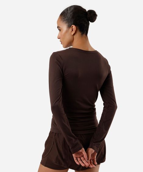 blusa feminina de poliamida esportiva ace manga longa marrom
