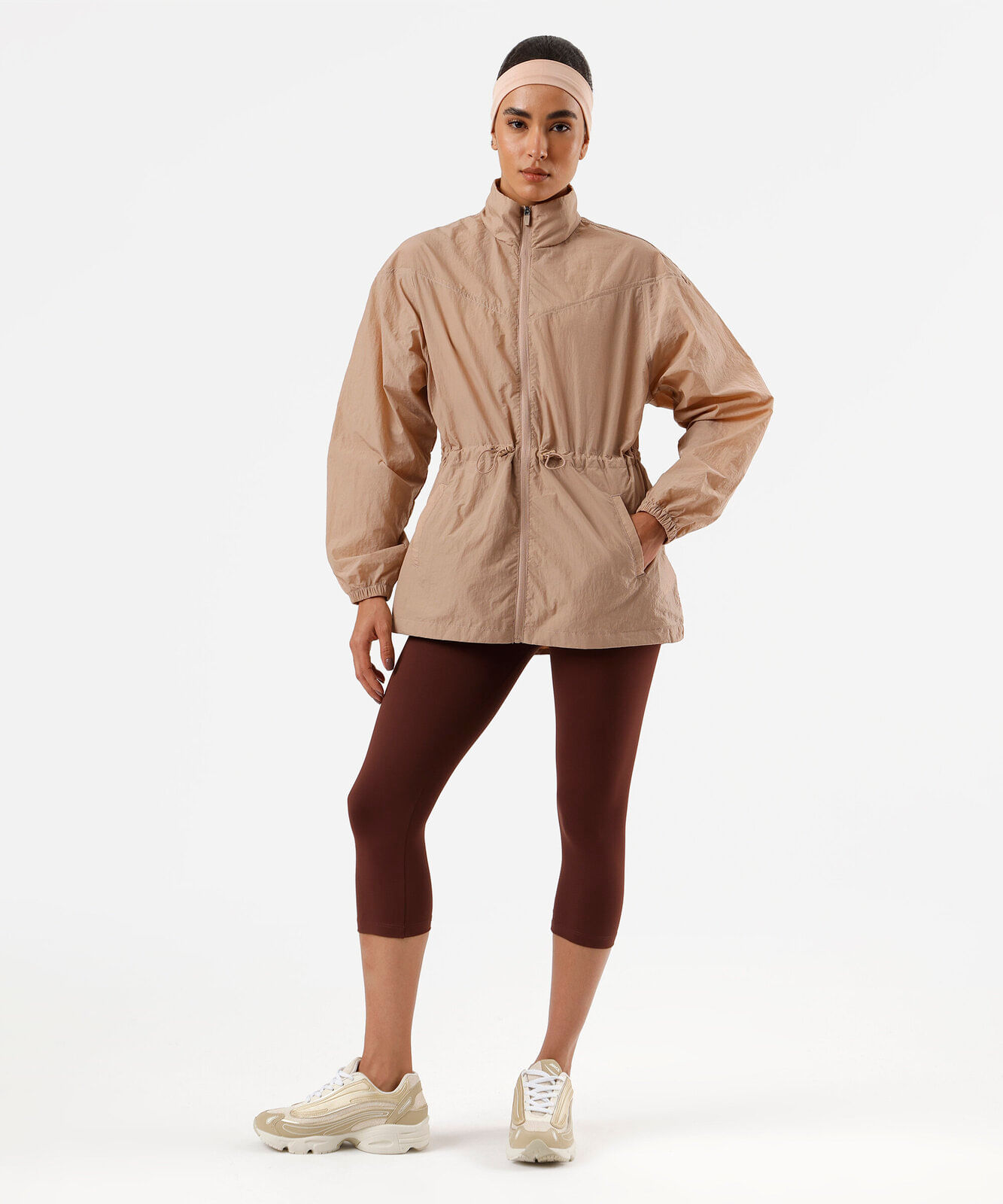parka feminina esportiva ace texturizada bege