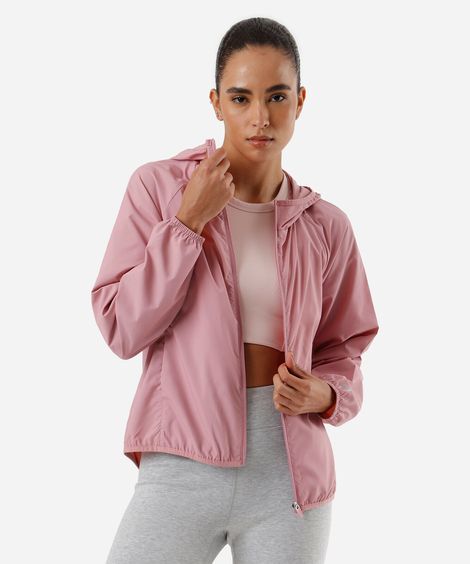 jaqueta feminina corta vento com capuz rosa