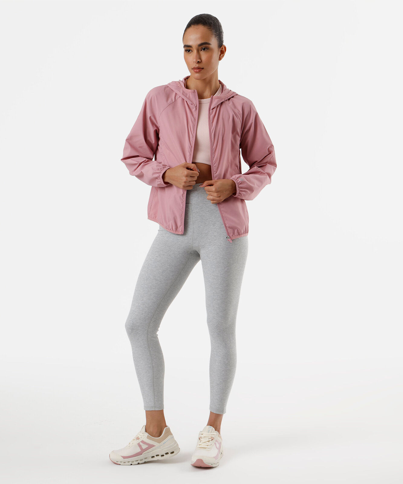 jaqueta feminina corta vento com capuz rosa
