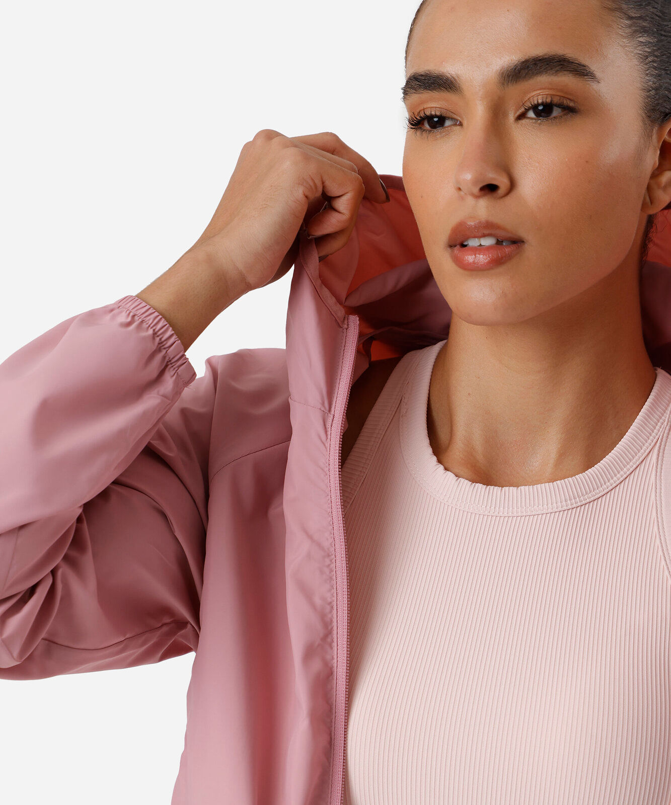 jaqueta feminina corta vento com capuz rosa