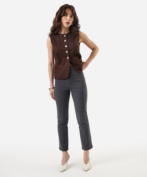 calça skinny feminina cós elástico cinza