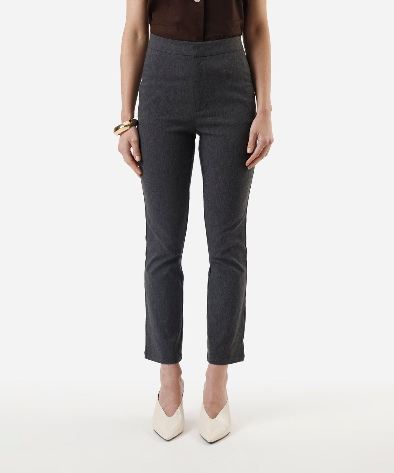 calça skinny feminina cós elástico cinza